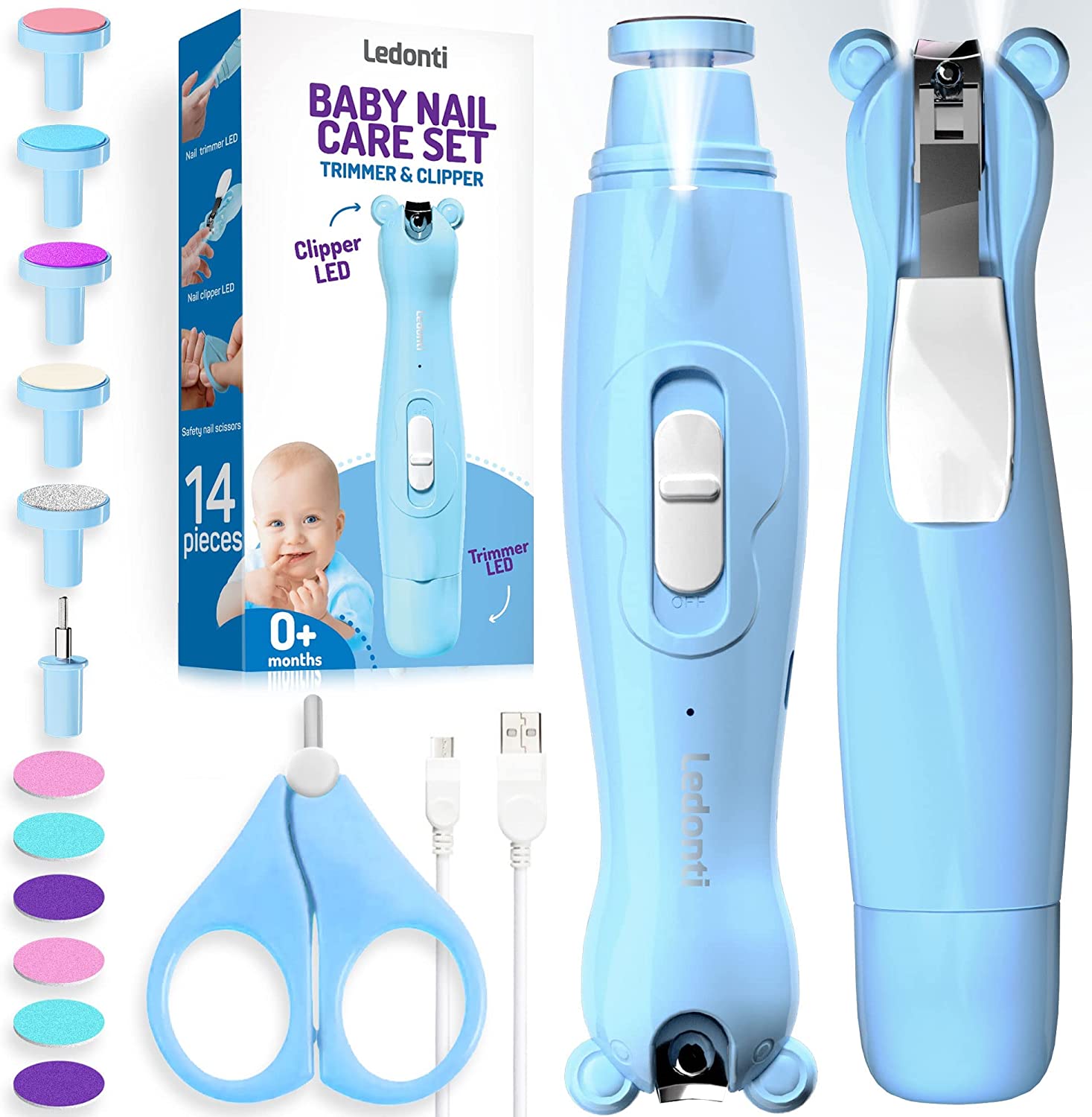 230816024258030_1 Rechargeable Baby Nail Trimmer - Baby Nail Clippers Electric w/Led Light for Newborn, Infant, Toddler, Kids - Baby Manicure Fingernail Care Set w/Scissors - Baby Essentials Must Haves Grinder Cutter… - Image 1